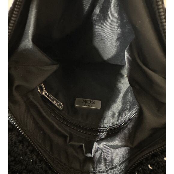 The Sak Crocheted Mini Bag Crossbody Shoulder Purse Bag Black Travel Small Boho - Picture 8 of 13